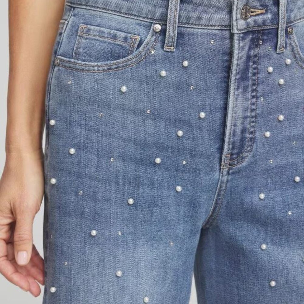 NWT Chico's Pearl Embellished High Rise Wide Leg Jeans size 2.5 US L 14 - Picture 3 of 7